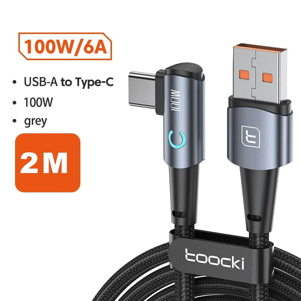 Toocki A USB C Cable Degree For OPPO W Fast Charging Cord For Honor Huawei Oneplus Realme Charger Data Wire
