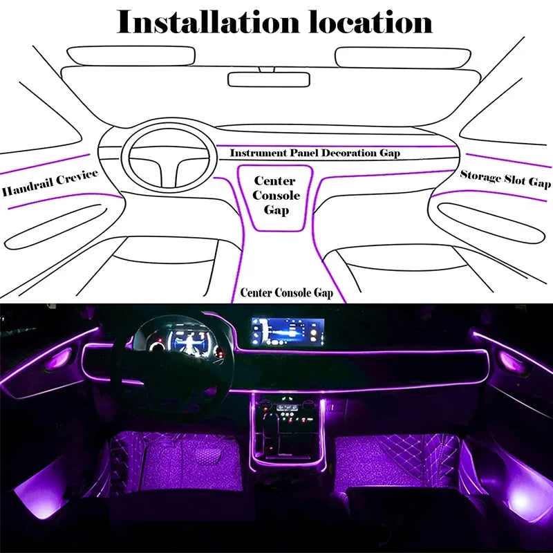 Flexible EL Wire RGB Car Lights 🎶✨ | App-Controlled Neon Strip for Interior Ambient Atmosphere