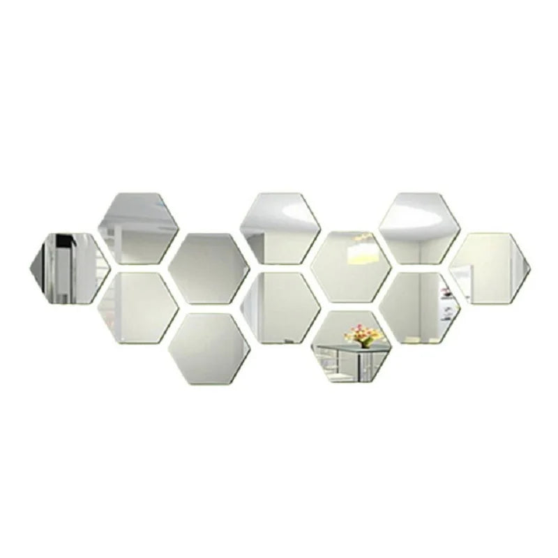6/12pcs 3D Hexagon Mirror Wall Sticker Rose Gold DIY TV Background Living Room Stickers Wall Decor Bedroom Bathroom Home Decor - Zecs shopping