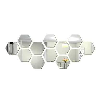 6/12pcs 3D Hexagon Mirror Wall Sticker Rose Gold DIY TV Background Living Room Stickers Wall Decor Bedroom Bathroom Home Decor - Zecs shopping