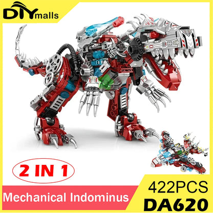 2-in-1 Jurassic Mechanical Indominus Rex Building Blocks – Dino Fighter Brick Toy Set