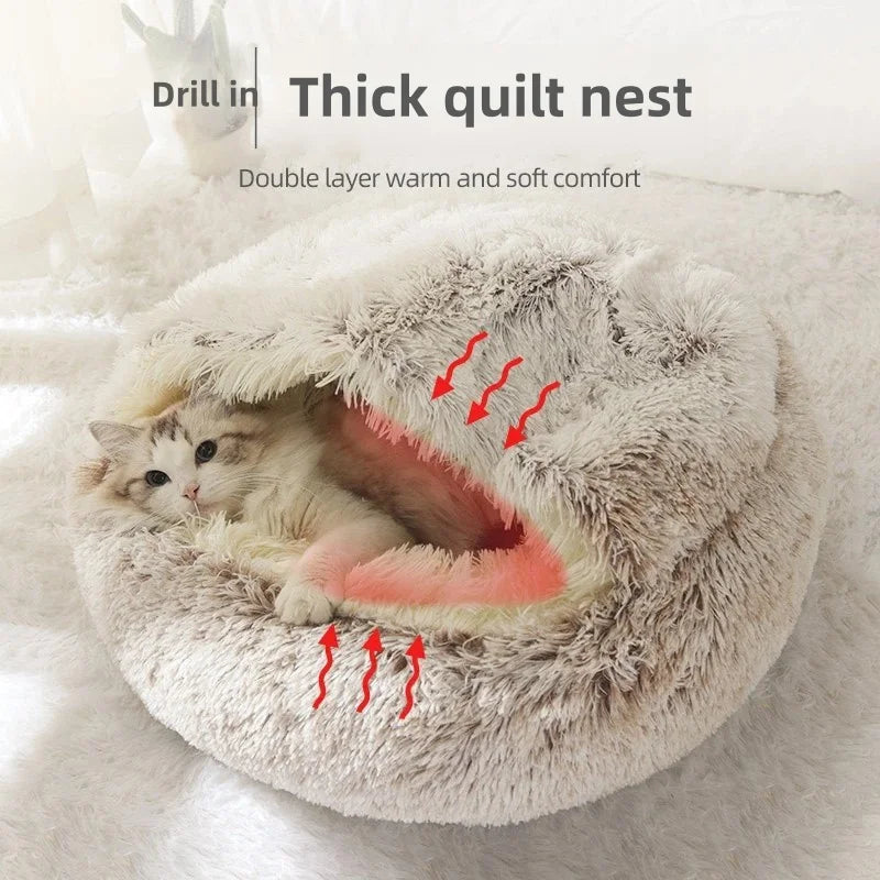 Autumn and Winter soft plush pet bed and pet bed Winter warm and cold plush comforter nest Shell cat nest semi-enclosed cat nest - Zecs shopping