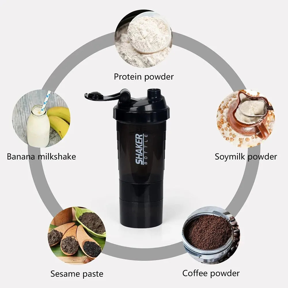 Layers Shaker Protein Bottle Powder Shake Cup Water Bottle Plastic Mixing Cup Body Building Exercise Bottle