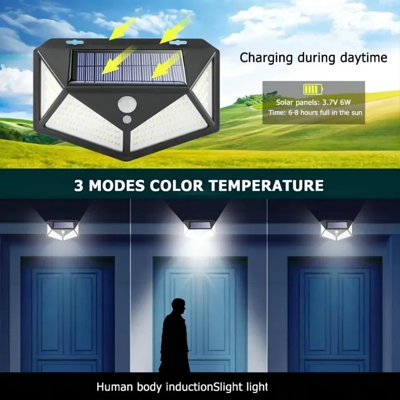 1~12PCS 100 LED Solar Wall Lamp 4 Sides Luminous With Motion Sensor Outdoor Garden Courtyard Waterproof Wall Light - Zecs shopping