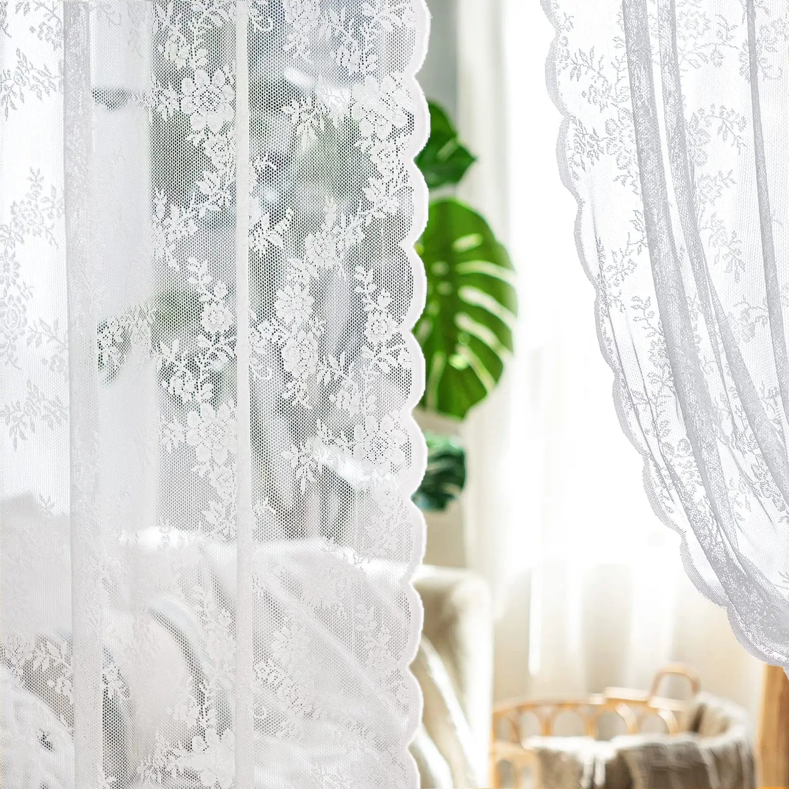 Floral Lace Sheer Rod Pocket Curtain Panel - Zecs shopping