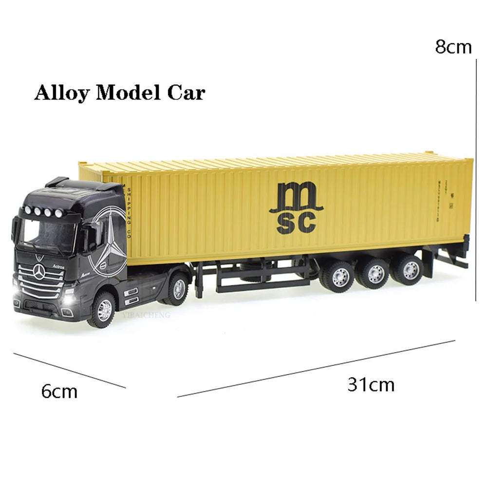 Diecast Alloy Truck Head Model Toy Container Truck Pull Back With Light Engineering Transport Vehicle Boy Toys For Children