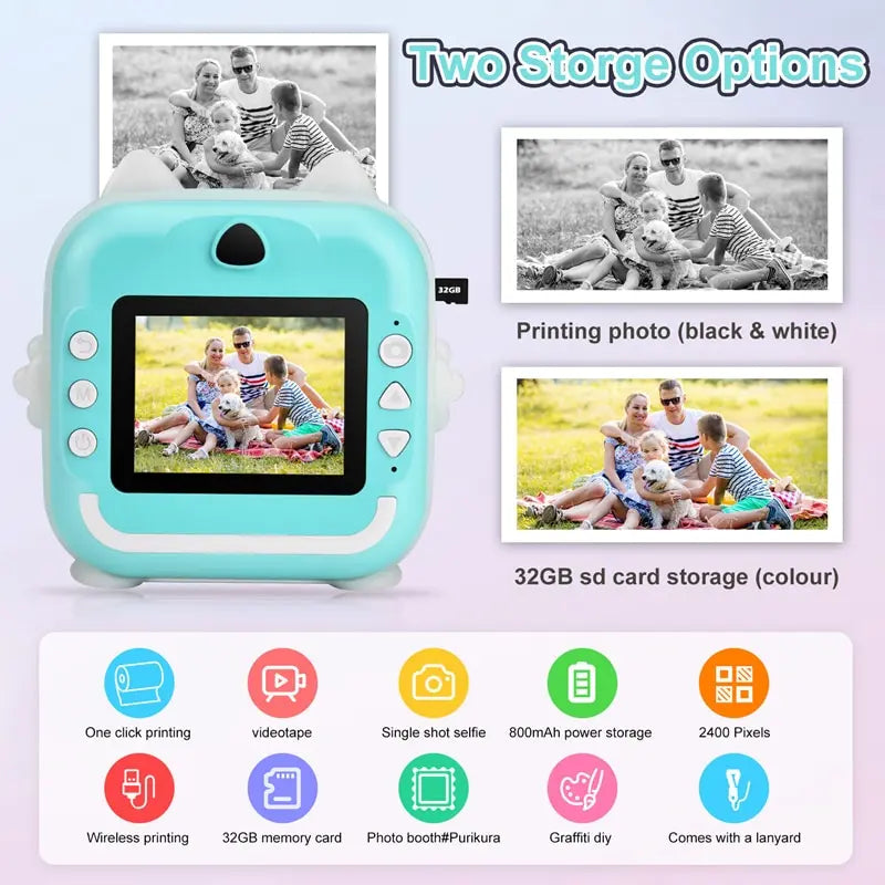 Kids Instant Print Camera P HD Mini Digital Camera with Thermal Paper Printing