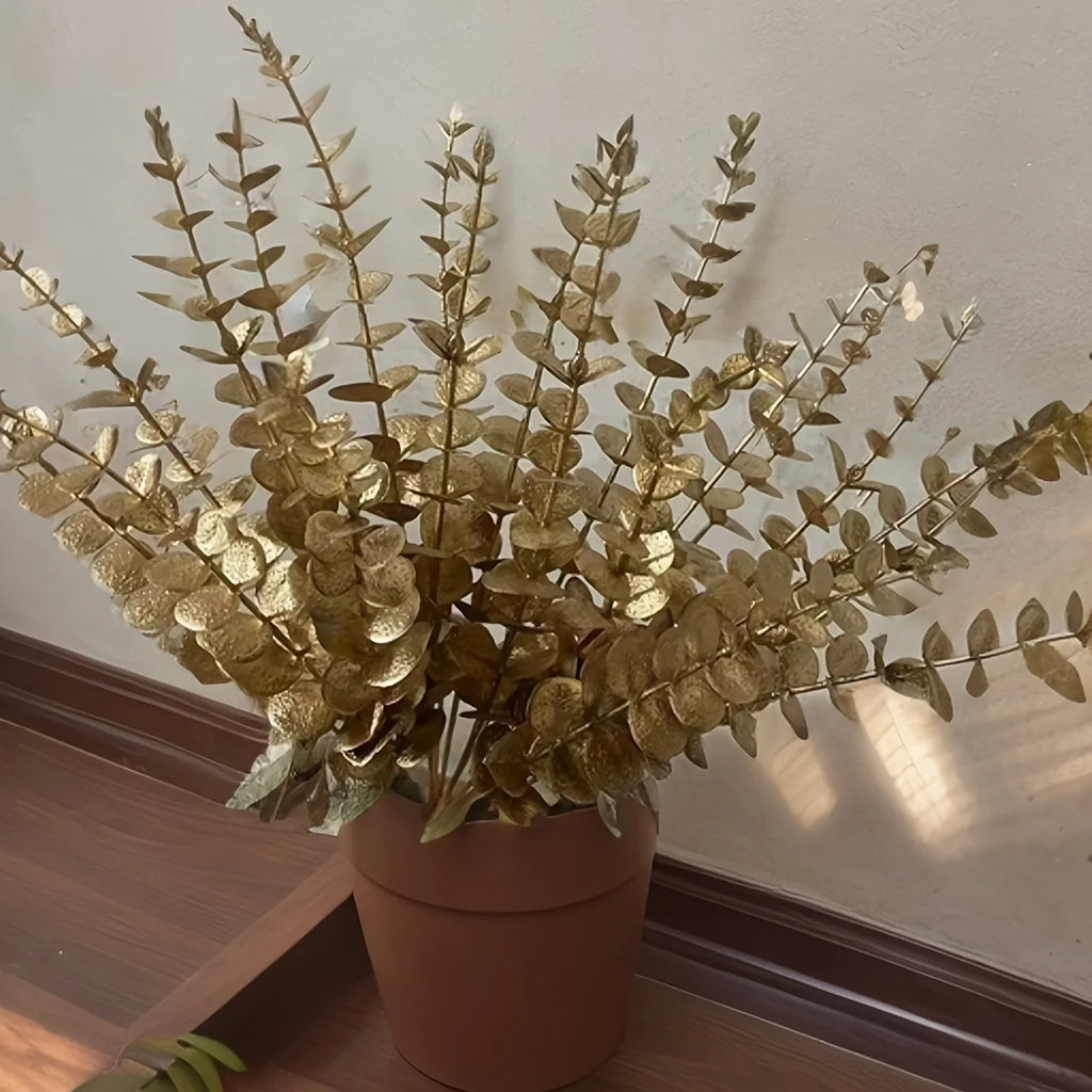 20pcs Golden Eucalyptus Stems, Artificial Eucalyptus Leaves Decor, Eucalyptus Branches Fake Eucalyptus With Fake Leaves - Zecs shopping