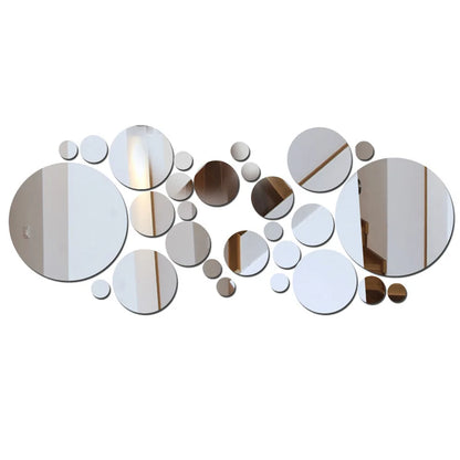 26PCs 3D Acrylic Mirror Wall Stickers Set round Adhesive Reflective Decorative Panel for Living Room Bedroom TV Background Decor - Zecs shopping