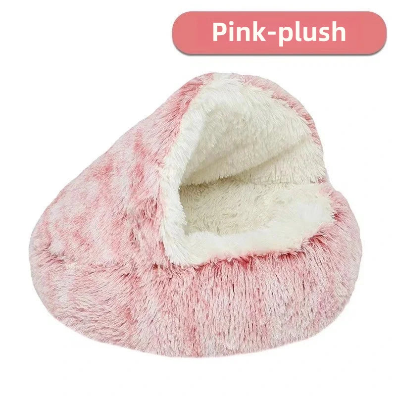 Autumn and Winter soft plush pet bed and pet bed Winter warm and cold plush comforter nest Shell cat nest semi-enclosed cat nest - Zecs shopping