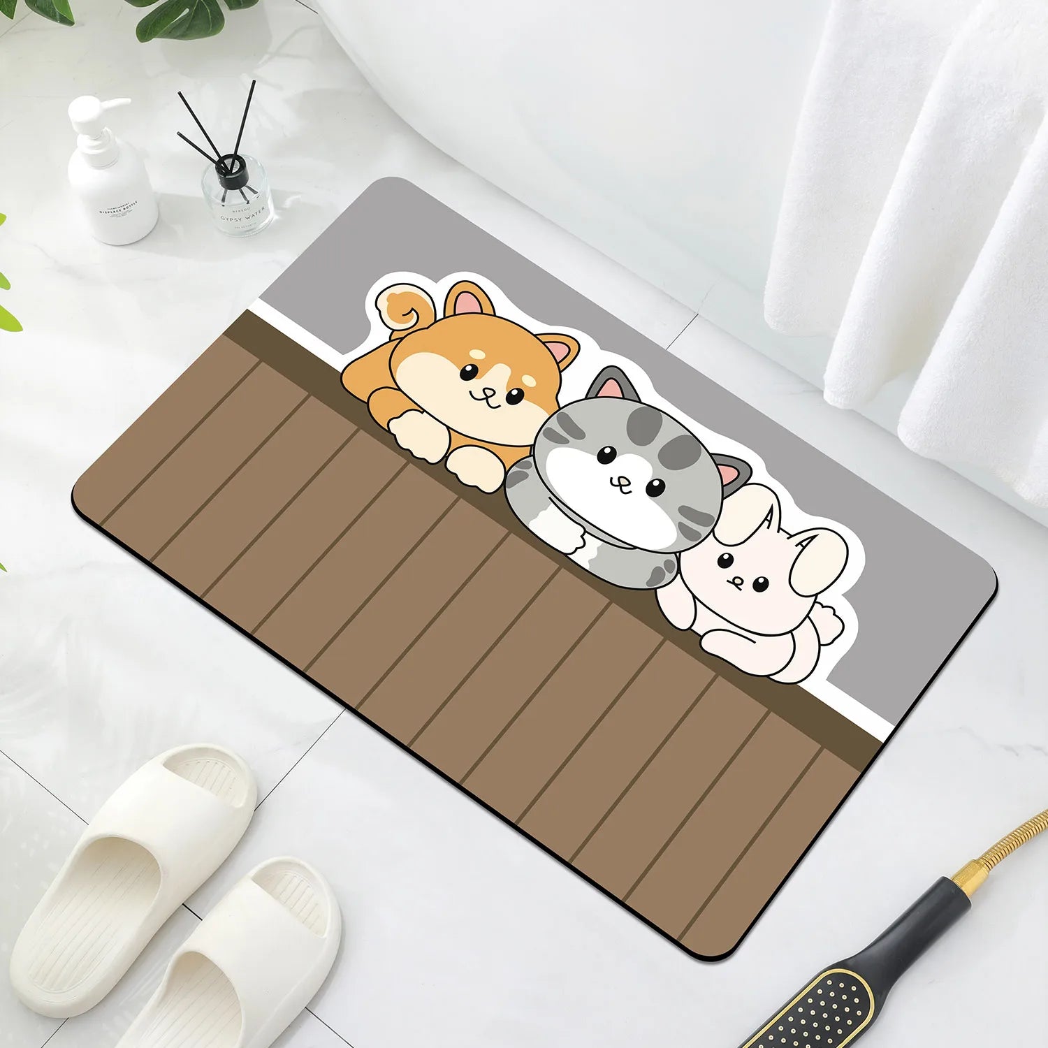 Cartoon Bathroom Soft Diatomaceous Mud Floor Mat, Bathroom Absorbent Foot Mat, Toilet Sink, Bedroom Mat, Carpet - Zecs shopping