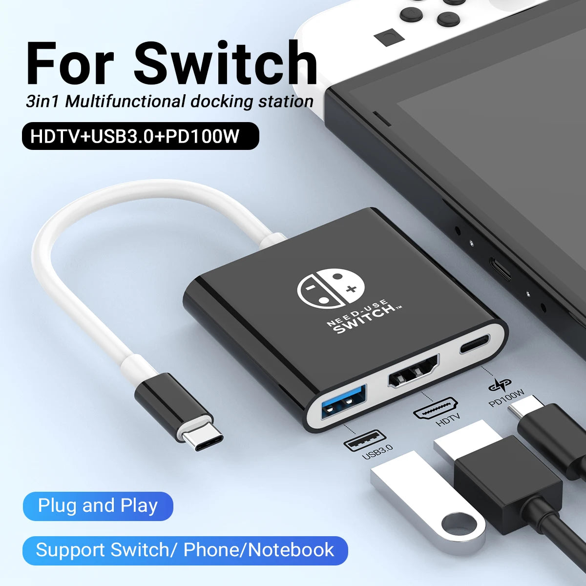 Portable Game Docking Station TYPE-C Hub with HDMI and USB Perfect for Travel and Gaming