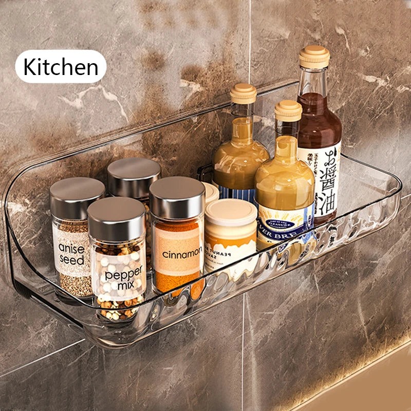 Bathroom Shelves Wall Mounted PET Shampoo Rack Makeup Storage Holder Punch Free Kitchen Organizer Shelf Corner Shower Caddy