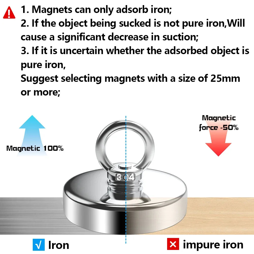 mm Neodymium Fishing Magnet Heavy Duty Rare Earth Magnet with Countersunk Hole Eyebolt Salvage Magnetic