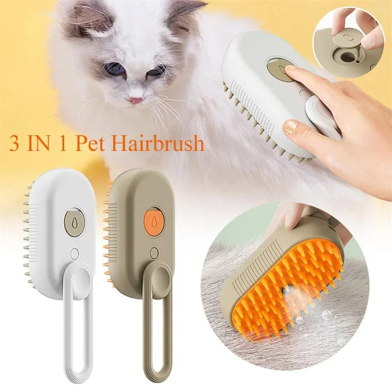 3 in 1 Pet Electric Steam Brush Cat and Dog Cleaning Spray Massage Grooming Comb Retractable Handle Pet Hair Removal BeautyBrush - Zecs shopping