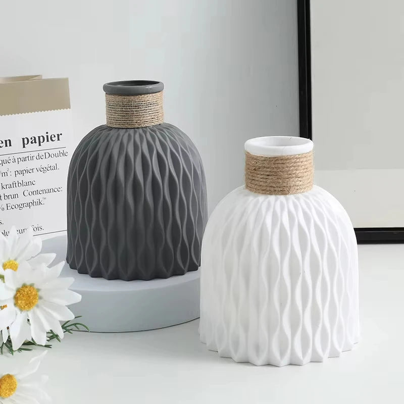 1/2Pcs Water Ripple Vase Rope Plastic Flower Pot Arrangement Modern Nordic Style Home Living Room Desktop Decoration Ornament - Zecs shopping