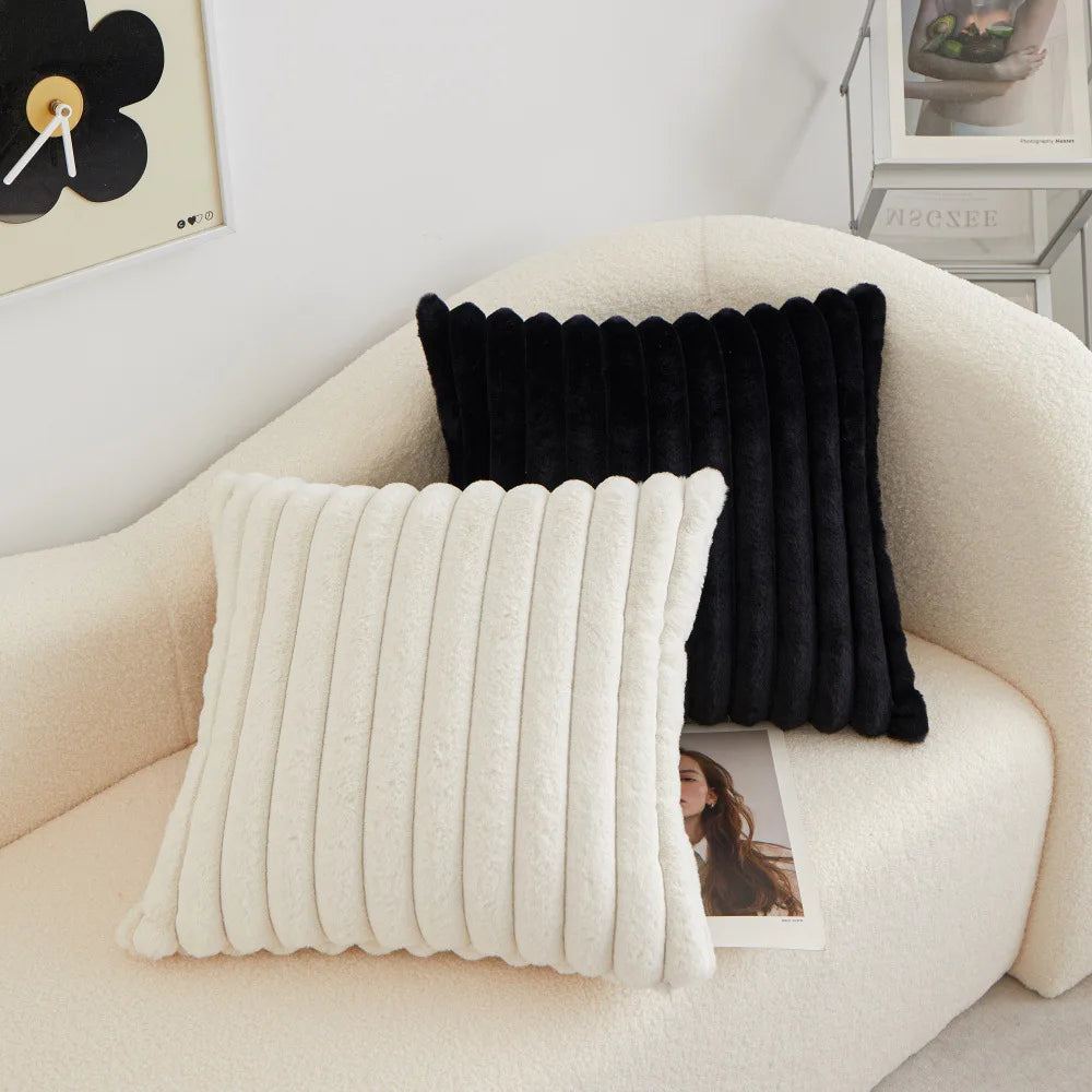Faux Rabbit Fur Square Cushion Cover Pillowcase 45x45cm Striped Soft  Pillow Cover for Couch Sofa Bedroom Living Room Home Decor - Zecs shopping