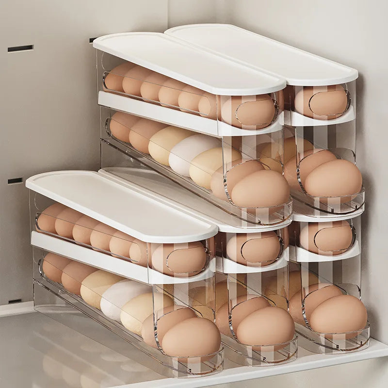 Double Layers Egg Storage Box Refrigerator Automatic Rolling Slide Egg Rack Refrigerator Side Door Freshness Box Kitchen Storage - Zecs shopping