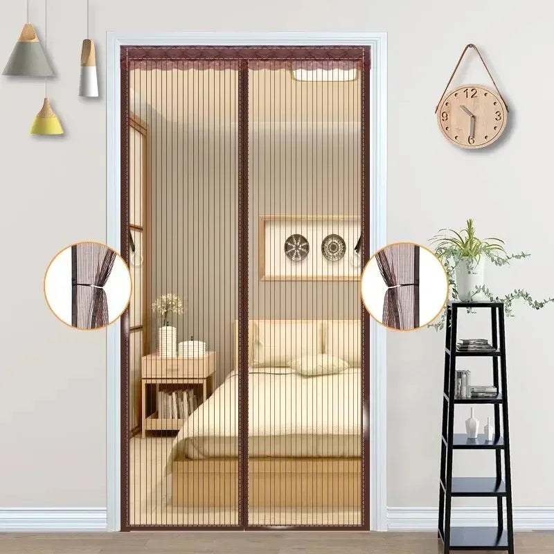 Heavy Duty Magnetic Screen Door Mesh Curtain Mosquito Net Bug Hands Free Partition Mute Striped Door Curtain Bedroom Ventilation - Zecs shopping