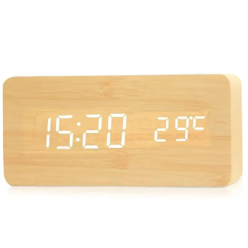 Retro wooden LED digital alarm clock silent with temperature night light electronic fashion wooden clock living room bedside