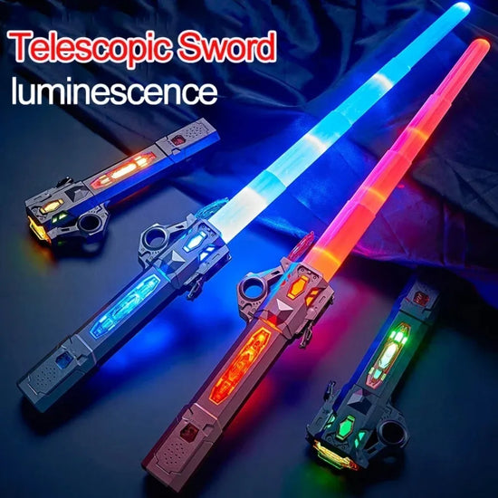 Glowing Music Laser Sword Toy – Telescopic Rotating Light Sword for Kids & Adults