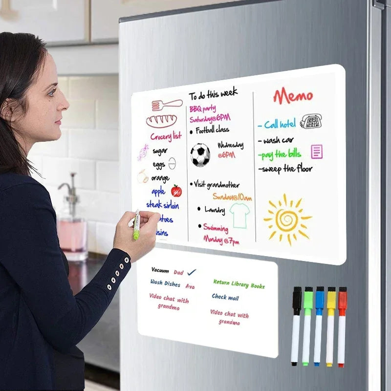 A3+A4 Magnetic Dry Erase Board Fridge Markers WhiteBoard Sheet Kitchen Erasable Flexible Refrigerator Magnet Memo Grocery List - Zecs shopping