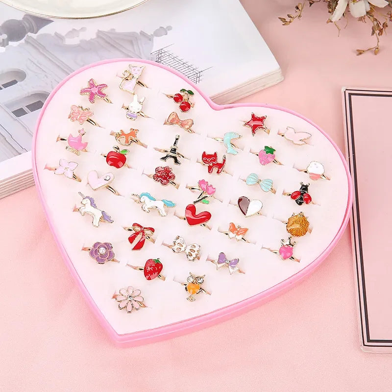 pcs Cute Adjustable Rings Children Girls Pretend Play Makeup Toys Cartoon Crystal Jewelry Alloy Animal Enamel Ring