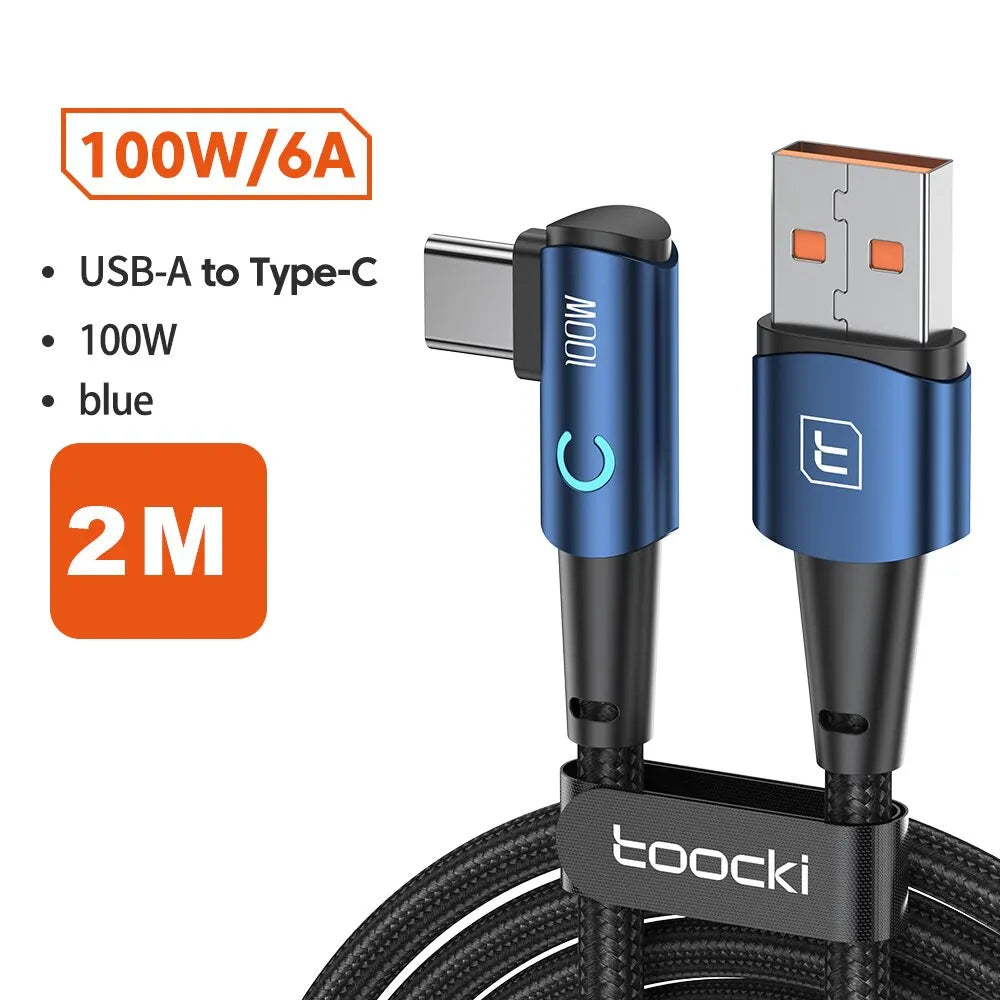Toocki A USB C Cable Degree For OPPO W Fast Charging Cord For Honor Huawei Oneplus Realme Charger Data Wire