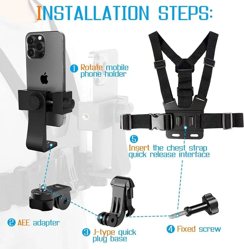 Adjustable Chest Strap Phone Holder Mobile & Sport Camera Mount Accessory