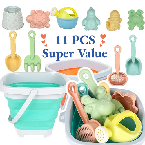 11-Piece Beach Toy Set 🏖️☀️ | Sandcastle Molds, Buckets & Shovels for Kids