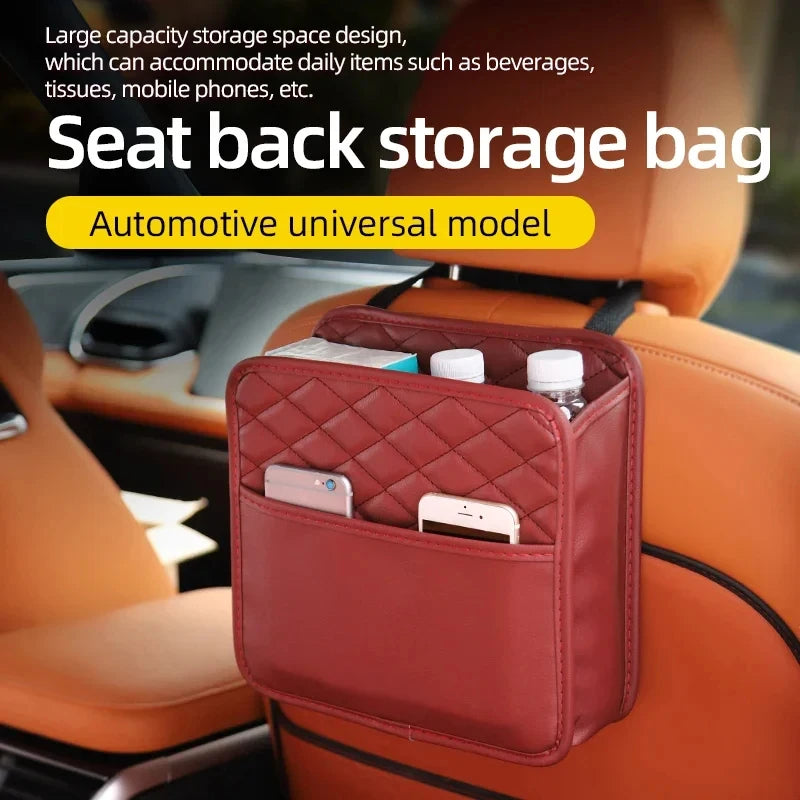 Multifunctional Car Seat Storage Bag Leather Organizer Garbage Bag Fits Most Car Models