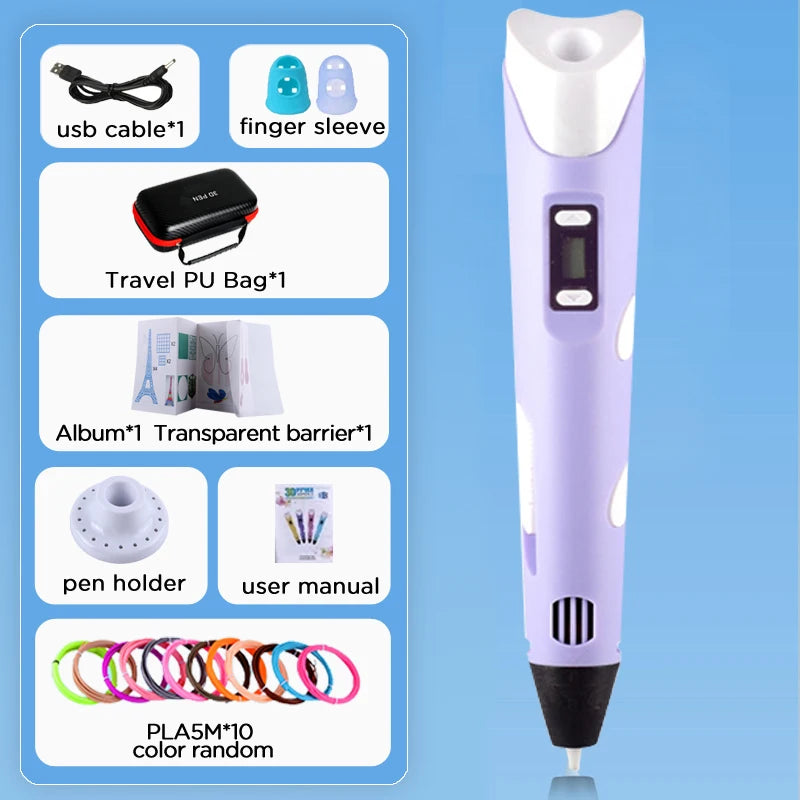 D Pen Drawing Printing Pen With LCD Screen Compatible PLA Filament Toys Safe Paiting for Children DIY Christmas Birthday Gift