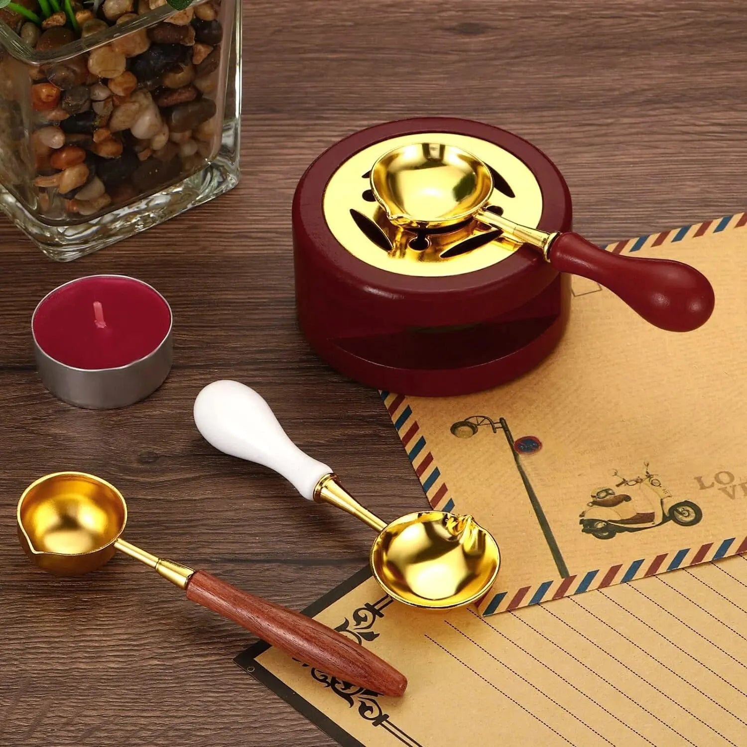 1set Wax Seal Warmer,Wax Seal Kit with Wax Seal Spoon for Melting Wax Seal Beads Or Sealing Wax Sticks - Zecs shopping