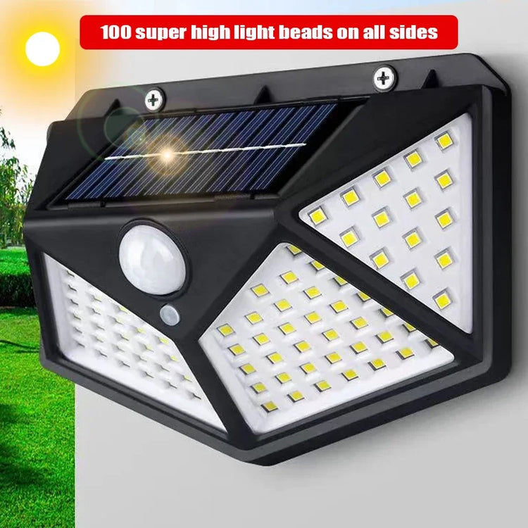 1~12PCS 100 LED Solar Wall Lamp 4 Sides Luminous With Motion Sensor Outdoor Garden Courtyard Waterproof Wall Light - Zecs shopping
