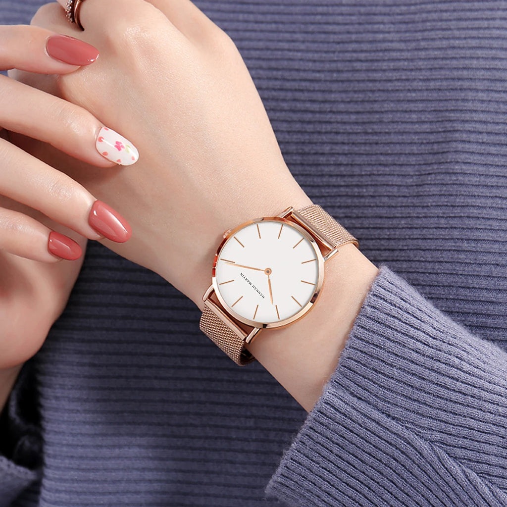 Hannah Martin Women Watch Top Brand Japan Quartz Movement 36mm Rose Gold Waterproof Fashionable Nordic Minimalist Ladies Watches - Zecs shopping