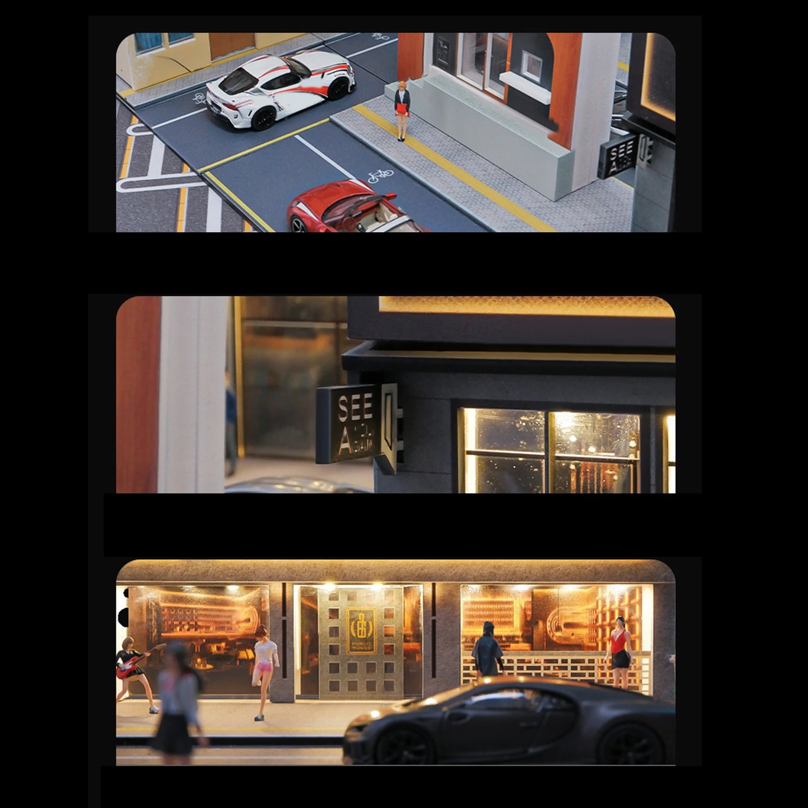 City Street Diorama LED Parking Lot & Building Display Model