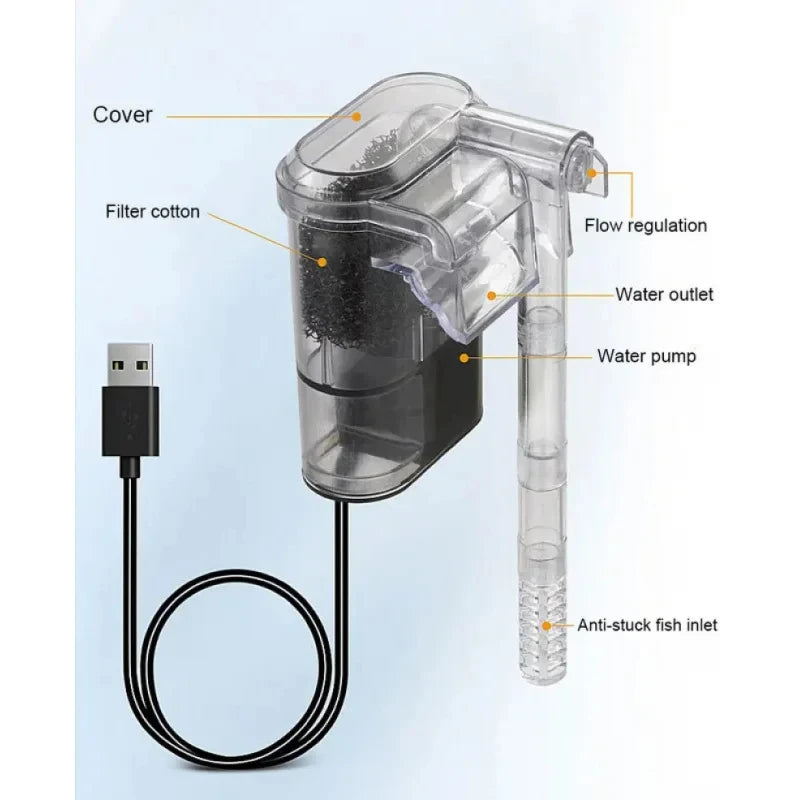 New Suspended Filter For Fish Tanks Mini Filter USB W HL Suitable For Fish Tanks Below cm Aquariums