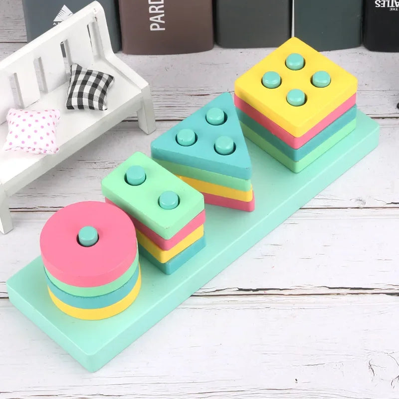 Baby Educational Toy Montessori Wooden D Toys Childhood Learning Kids Baby Colorful Wooden Blocks For Children Christmas Gift