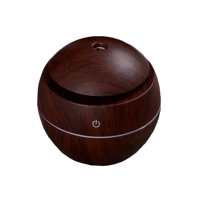 ml USB Small Ball Colorful Light Bass Noise Reduction Mushroom Humidifier Mini Wood Grain Round Hollow Aroma Diffuser