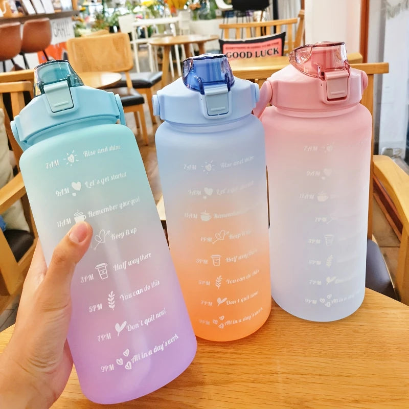 2l/900ml Water Bottle Liter Stay Hydrated Motivated Leakproof Plastic Sport Bottle Reminder Times Sports Outdoor Fitness Office - Zecs shopping