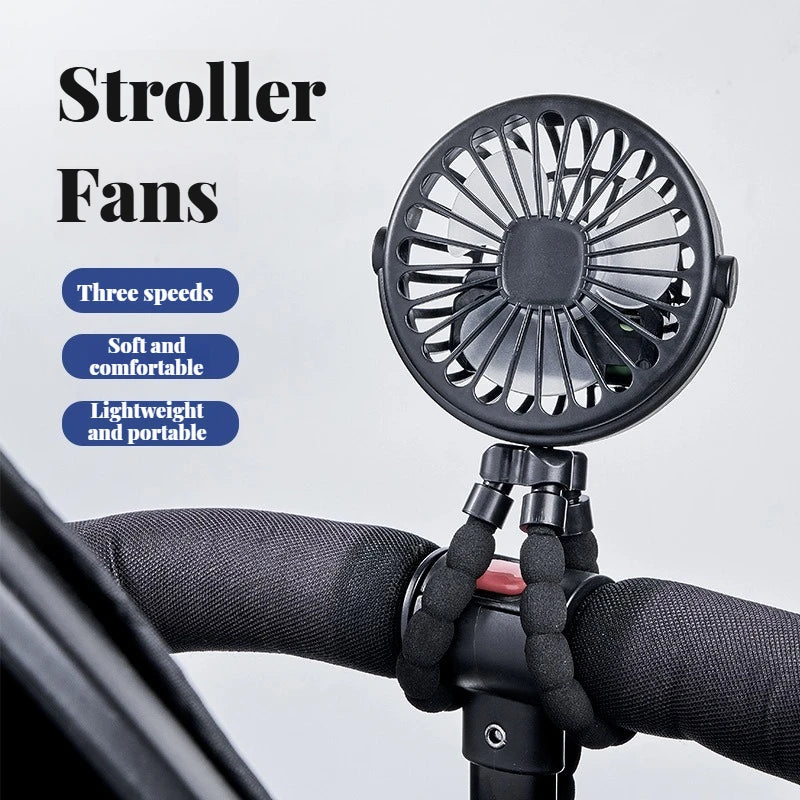 Portable Stroller Fan with Mini Night Light Handheld & Foldable Oscillating Design for Desktop Home Outdoor & Baby Stroller use