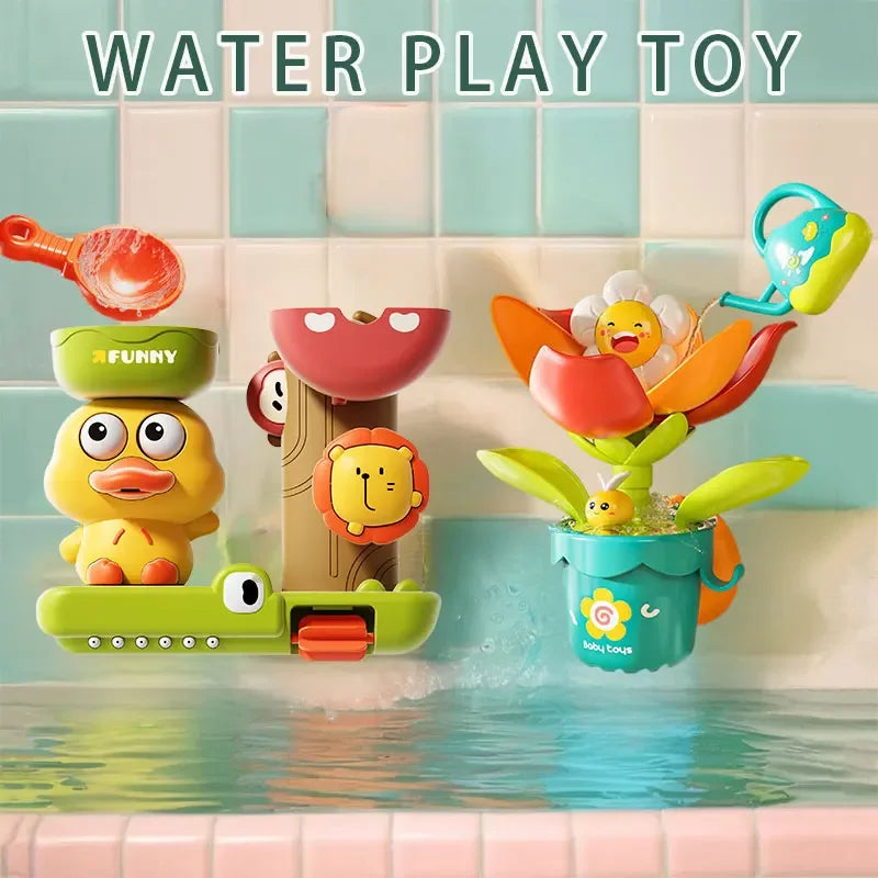 Baby Bath Toy Set Duck Flower & Lion Waterwheel Toys with Suction Cups