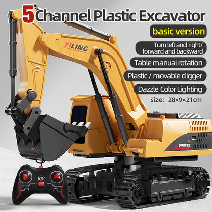 Alloy RC Excavator Toy – Remote Control Construction Vehicle with Lights and Sound