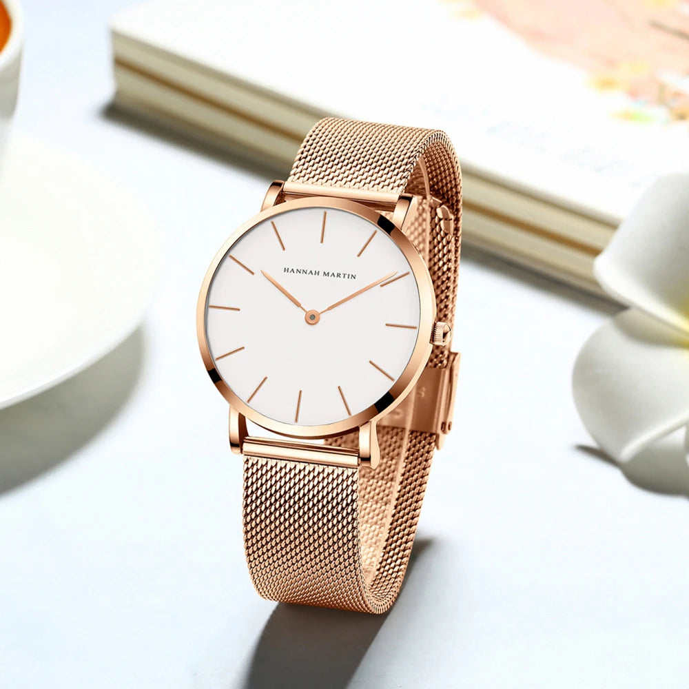 Hannah Martin Women Watch Top Brand Japan Quartz Movement 36mm Rose Gold Waterproof Fashionable Nordic Minimalist Ladies Watches - Zecs shopping