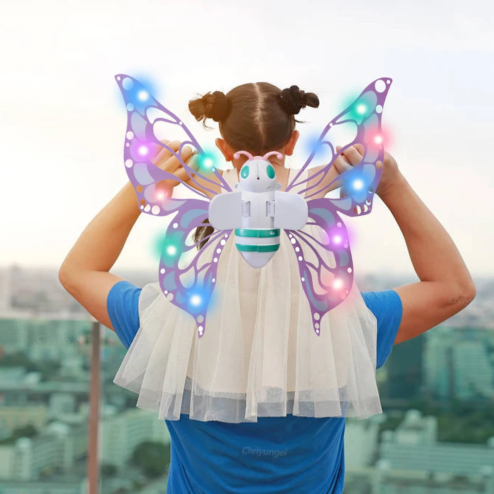 Electric Butterfly Wings Moving Elf Wing With Light Fairy Wings For Kids Birthday Christmas Cosplay Dress Up Angel Girls Toy