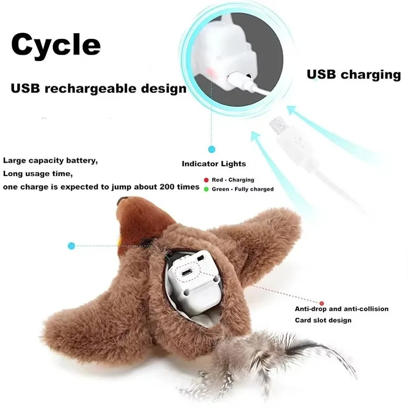 2 Styles Interactive Cat Toy Flapping Bird With Catnip Rechargeable Bird Cat Toys Touch Activated Fluffy Plush Toys For Cats - Zecs shopping
