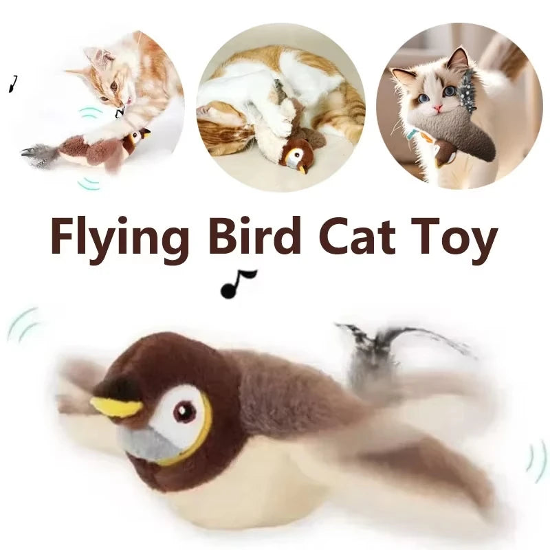 2 Styles Interactive Cat Toy Flapping Bird With Catnip Rechargeable Bird Cat Toys Touch Activated Fluffy Plush Toys For Cats - Zecs shopping