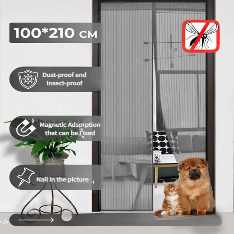 Heavy Duty Magnetic Screen Door Mesh Curtain Mosquito Net Bug Hands Free Partition Mute Striped Door Curtain Bedroom Ventilation - Zecs shopping