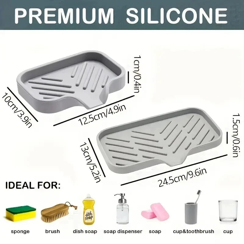 Sink Silicone Tray With drain Soap Sponge Storage Holder Countertop Sink Scrubber Brush Storage Rack Kitchen Organizer
