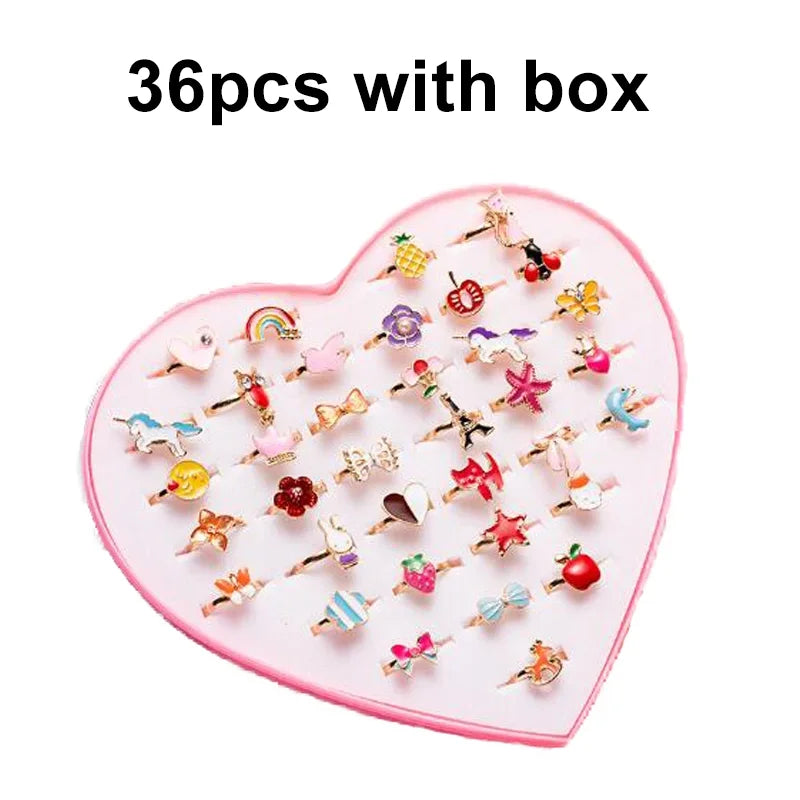 pcs Cute Adjustable Rings Children Girls Pretend Play Makeup Toys Cartoon Crystal Jewelry Alloy Animal Enamel Ring